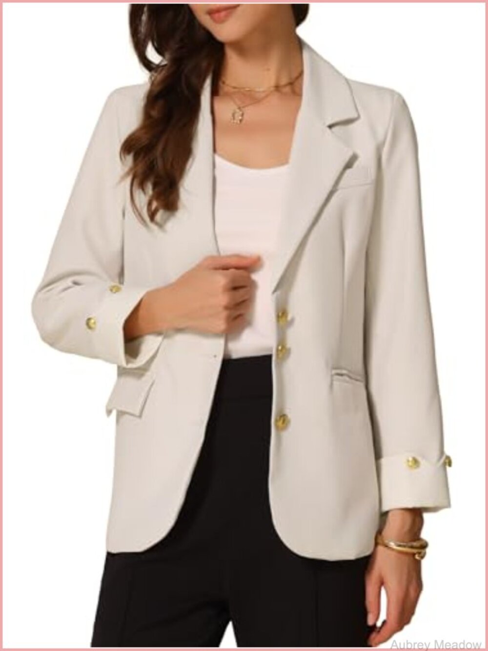 Women's Notched Lapel Long Sleeve Blazer with Padded Shoulders
